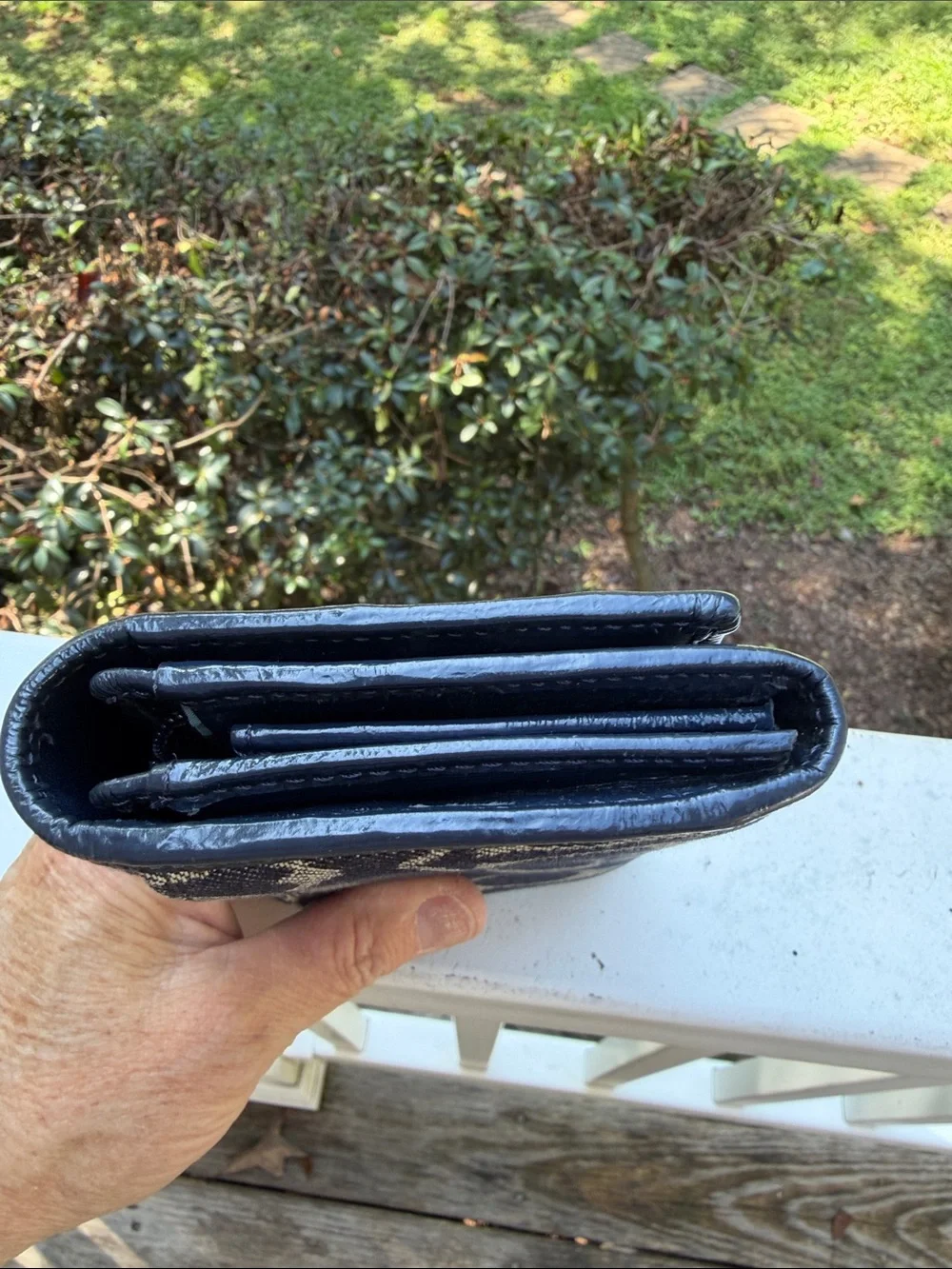 Coach Signature Denim Canvas and Navy Leather Compact Wallet